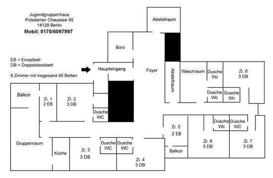 Raumplan des Jugendgruppenhauses